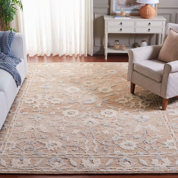 Marquee 8 ft. x 10 ft. Rust/Blue Ornate Floral Border Area Rug
