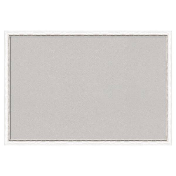 Amanti Art Morgan White Silver Wood Framed Grey Corkboard 38 in. x 26 ...