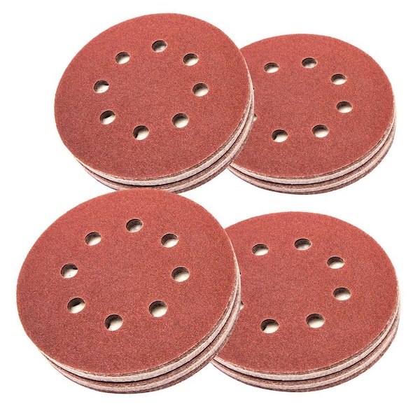 5 in. 8 Hole Hook and Loop Sanding Discs, 80 Grit, Sandpaper for Random Orbital, Palm, Air, Pneumatic Sander (100PK)