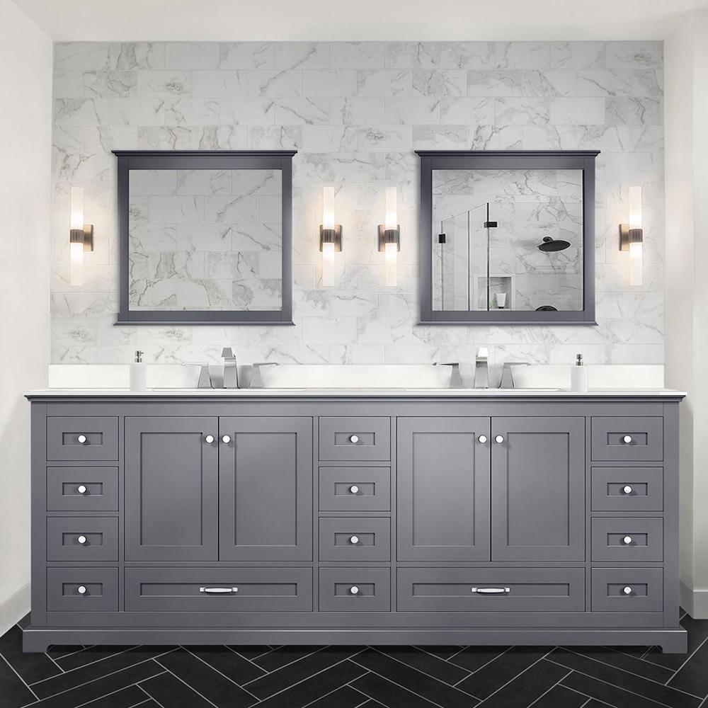 Lexora 84" Dark Grey Double Vanity with White Quartz Top