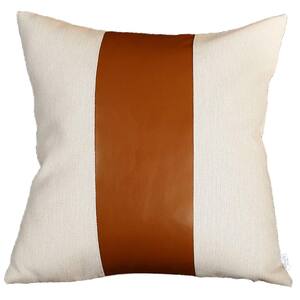Brown Boho Handcrafted Vegan Faux Leather Square Solid 20 in. x 20 in. Throw Pillow Cover