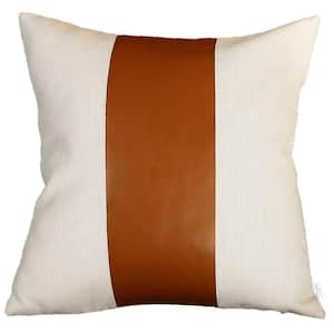 Brown Boho Handcrafted Vegan Faux Leather Square Solid 17 in. x 17 in. Throw Pillow Cover