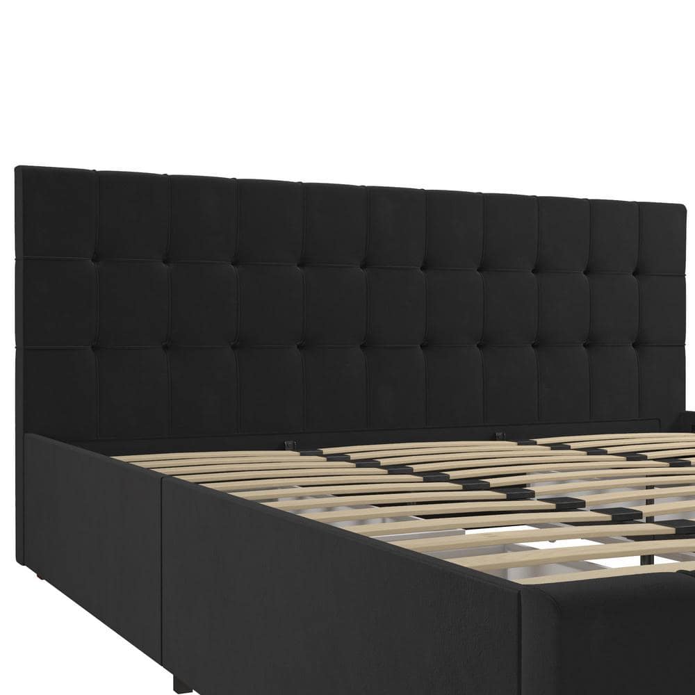 Elizabeth King Black Velvet Upholstered Storage Platform Bed