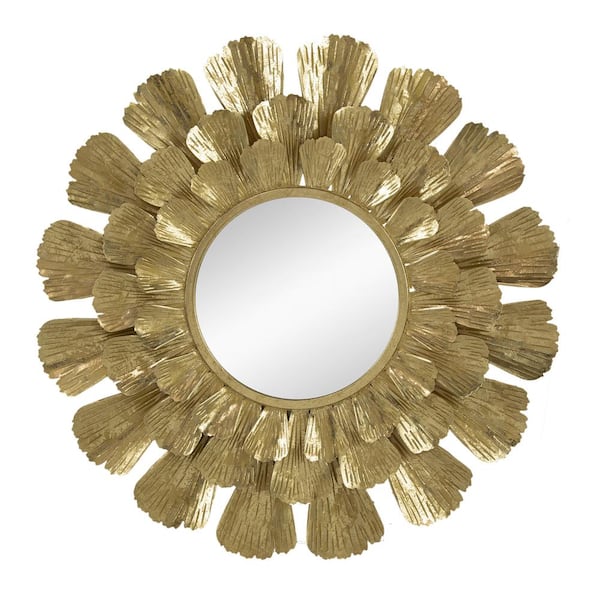 Whatseaso 37 in. W x 37 in. H Round Framed Wall Bathroom Vanity Mirror in Gold