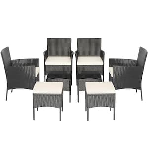 8-Piece Wicker Patio Conversation Furniture Set Outdoor Patio PE Rattan Sofa Set with Tables and Ottoman
