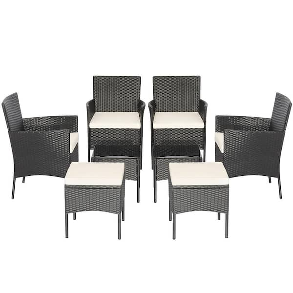 Gymax 8-Piece Wicker Patio Conversation Furniture Set Outdoor Patio PE Rattan Sofa Set with Tables and Ottoman