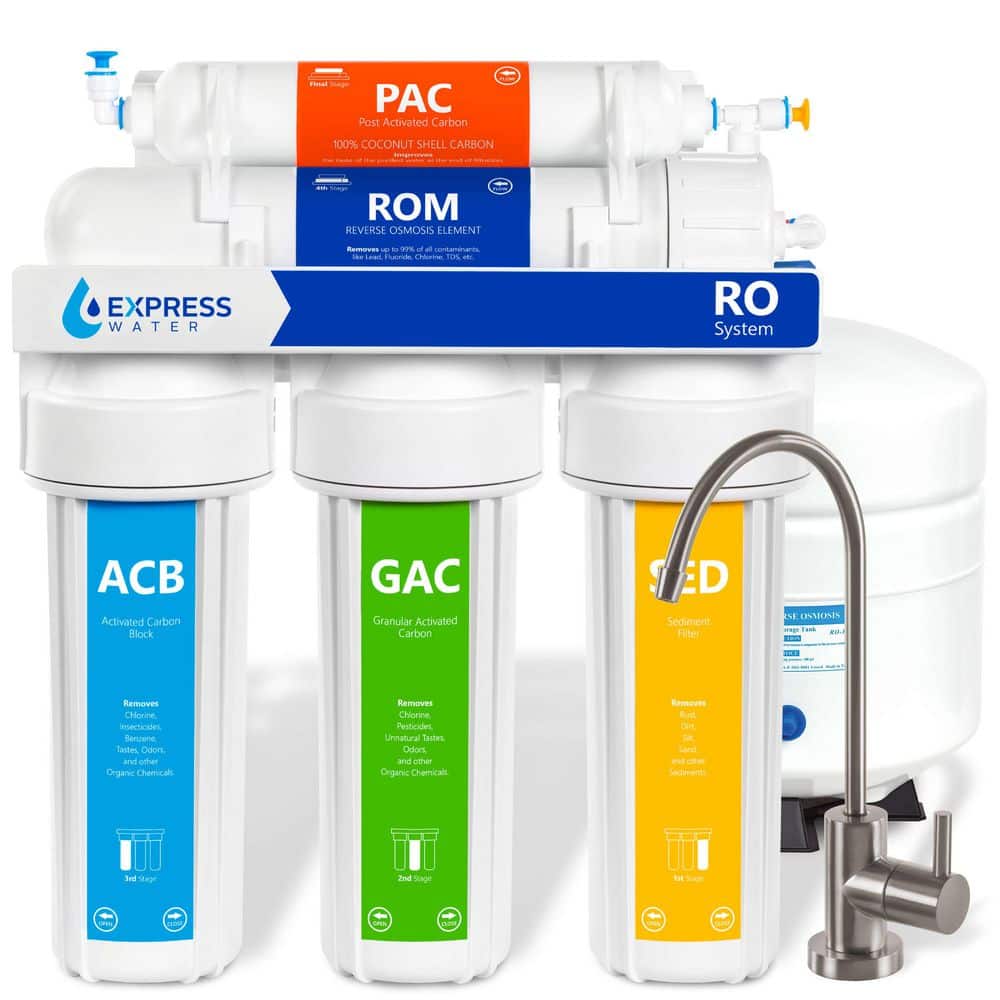 Express Water Reverse Osmosis 5 Stage Water Filtration System - with Faucet and Tank - 100 GPD