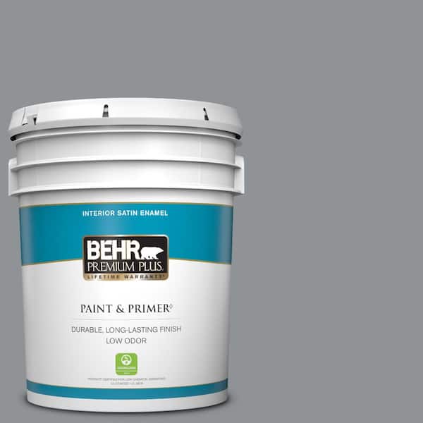 BEHR PREMIUM PLUS 5 gal. #PPU26-05 Flint Gray Satin Enamel Low Odor Interior Paint & Primer