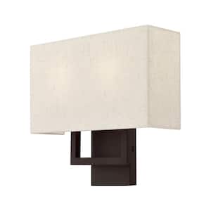 Pierson 4.375 in. Bronze ADA Sconce with Hand Crafted Oatmeal Fabric Shade