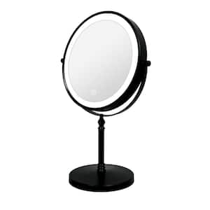 8 in. W x 8 in. H Round Framed Dimmable LED Lighted Makeup Double Sided Tabletop Vanity Mirror in Black