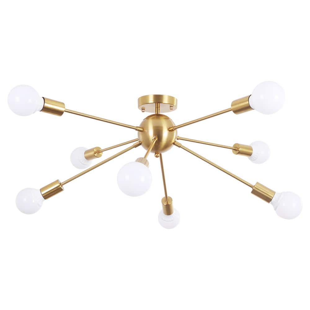 Gold Metal 8-Light Sputnik Semi Flush Mount Ceiling Light