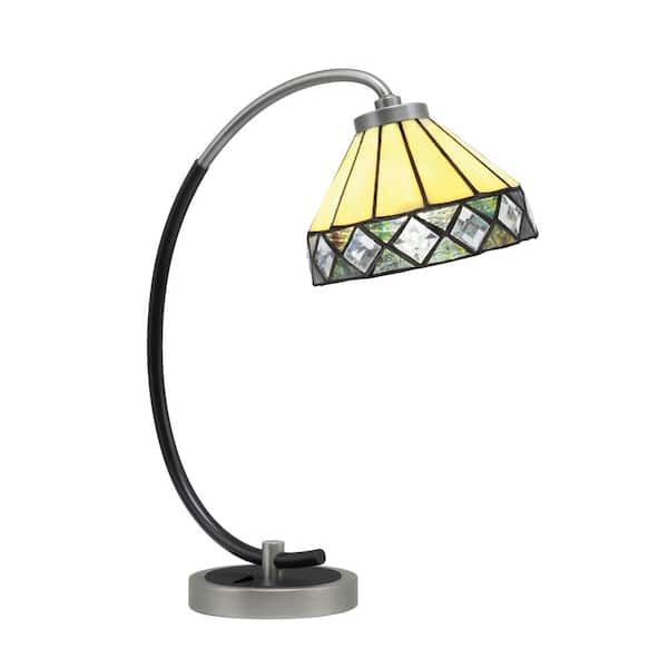 Unbranded Delgado 18.25 in. Graphite and Matte Black Accent Desk Lamp with Diamond Peak Art Glass Shade