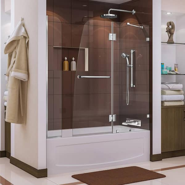 DreamLine Aqua Lux 56 to 60 in. x 58 in. Frameless Hinged Tub Door with Extender in Chrome