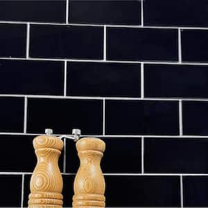 Black Diamond Straight Edge 3 in. x 6 in. Glossy Glass Peel and Stick Subway Tile (1 sq.ft/Case)