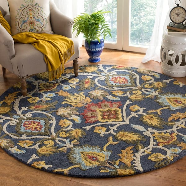 Blossom Navy/Multi Doormat 3 ft. x 3 ft. Geometric Floral Round Area Rug
