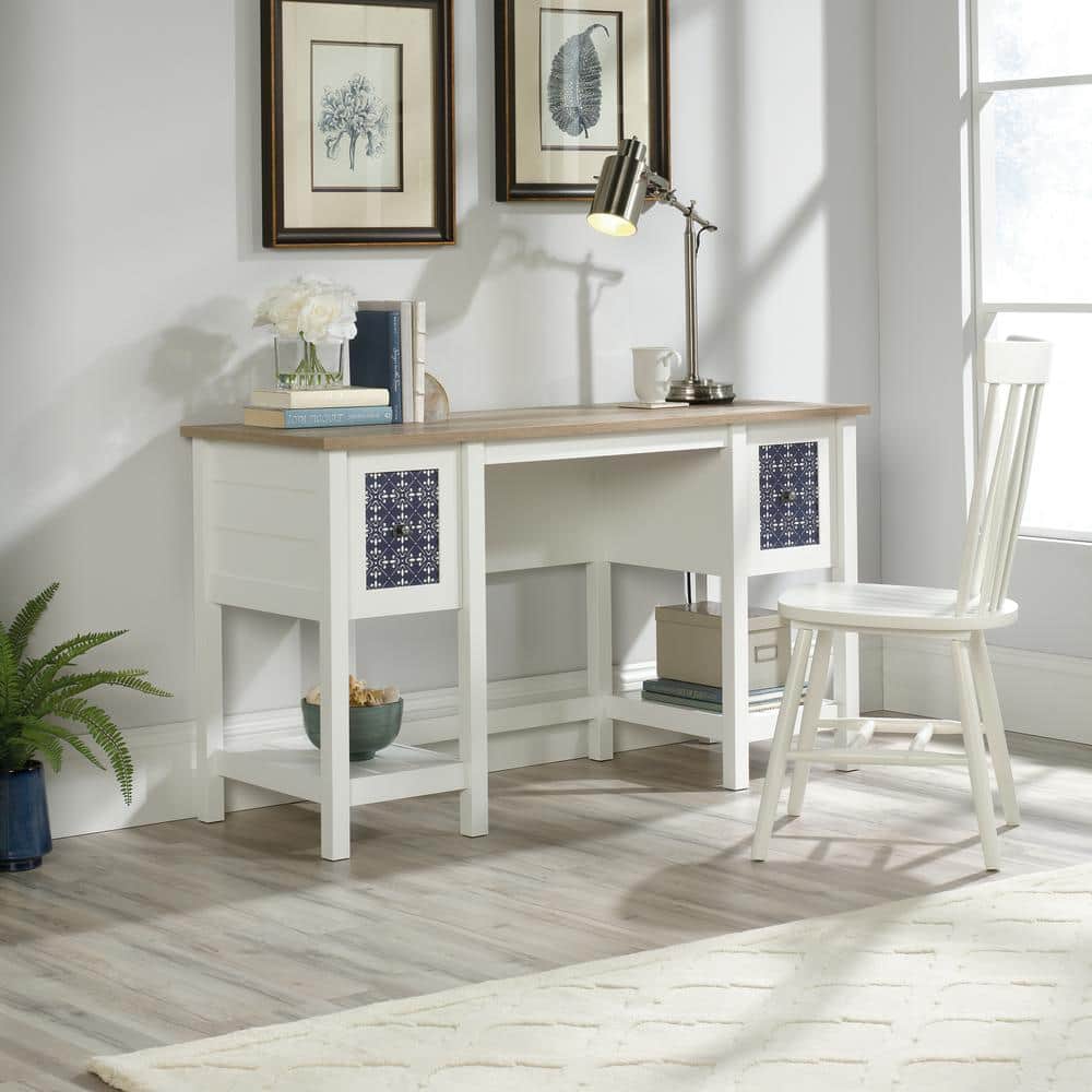 Cottage Road Soft White Engineered Wood Desk with Drawer and Filing Cabinet
