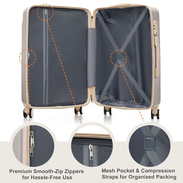 【新品未使用】BENEFIQUE LUXE 3点セット Merax Lightweight Durable 3-Piece Light Gray ABS Plastic Hardshell
