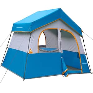 10 ft. x 8 ft. 5 Person Camping Tent Portable Easy Set Up Family Tent for Camp, Windproof Fabric Cabin Tent in Sky Blue