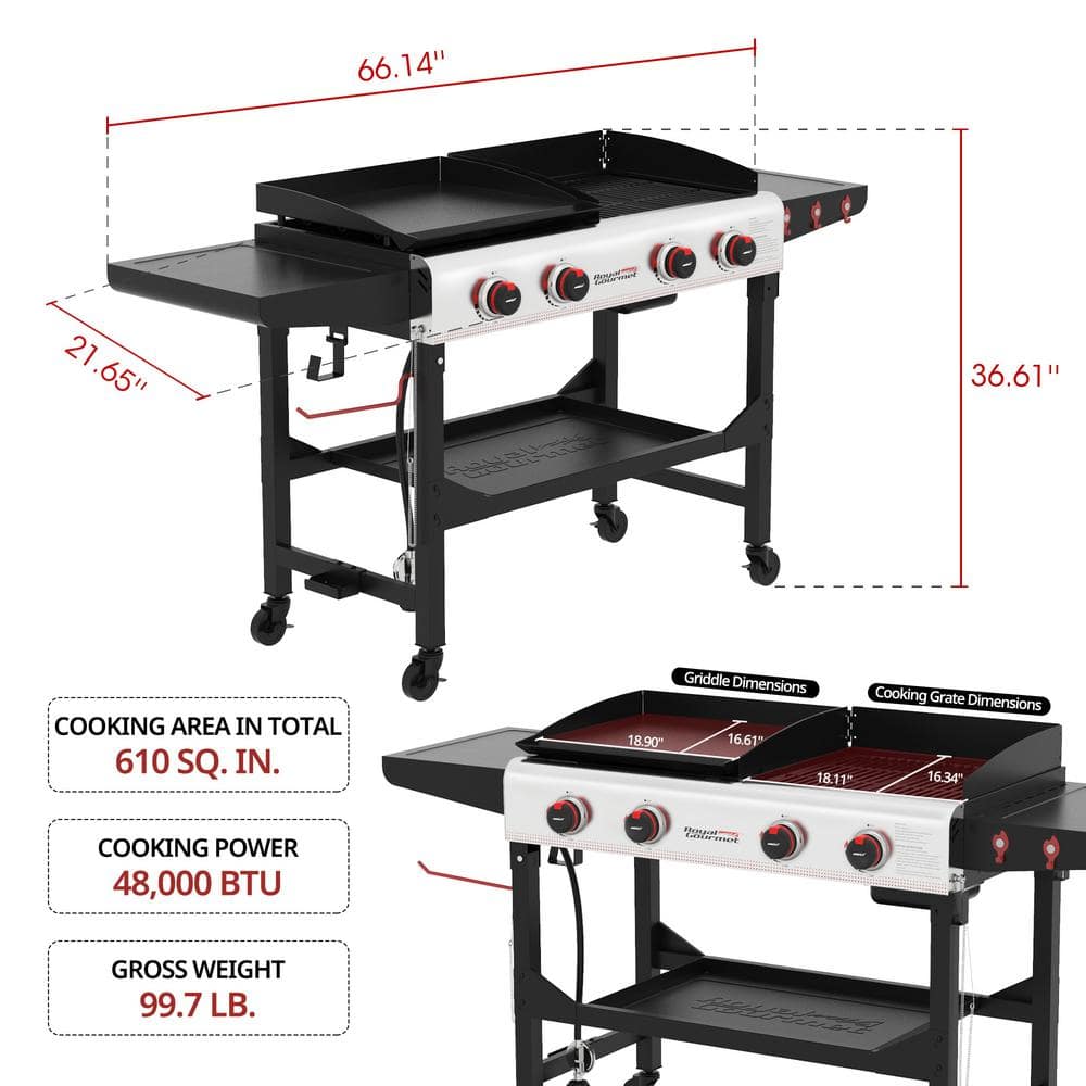 Royal Gourmet 66" Black and Silver Propane Gas Grill with Griddle