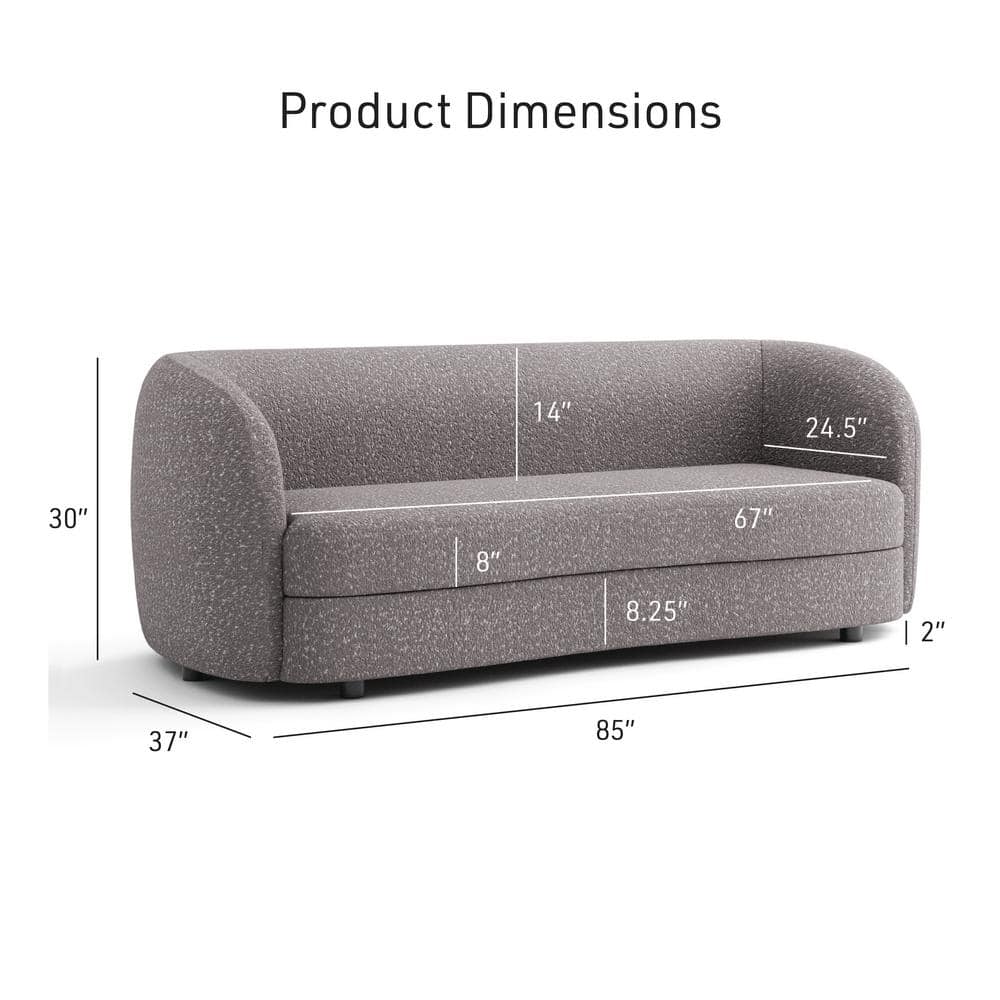 Charcoal Gray Boucle Fabric Modern Curved Sofa with Wooden Legs