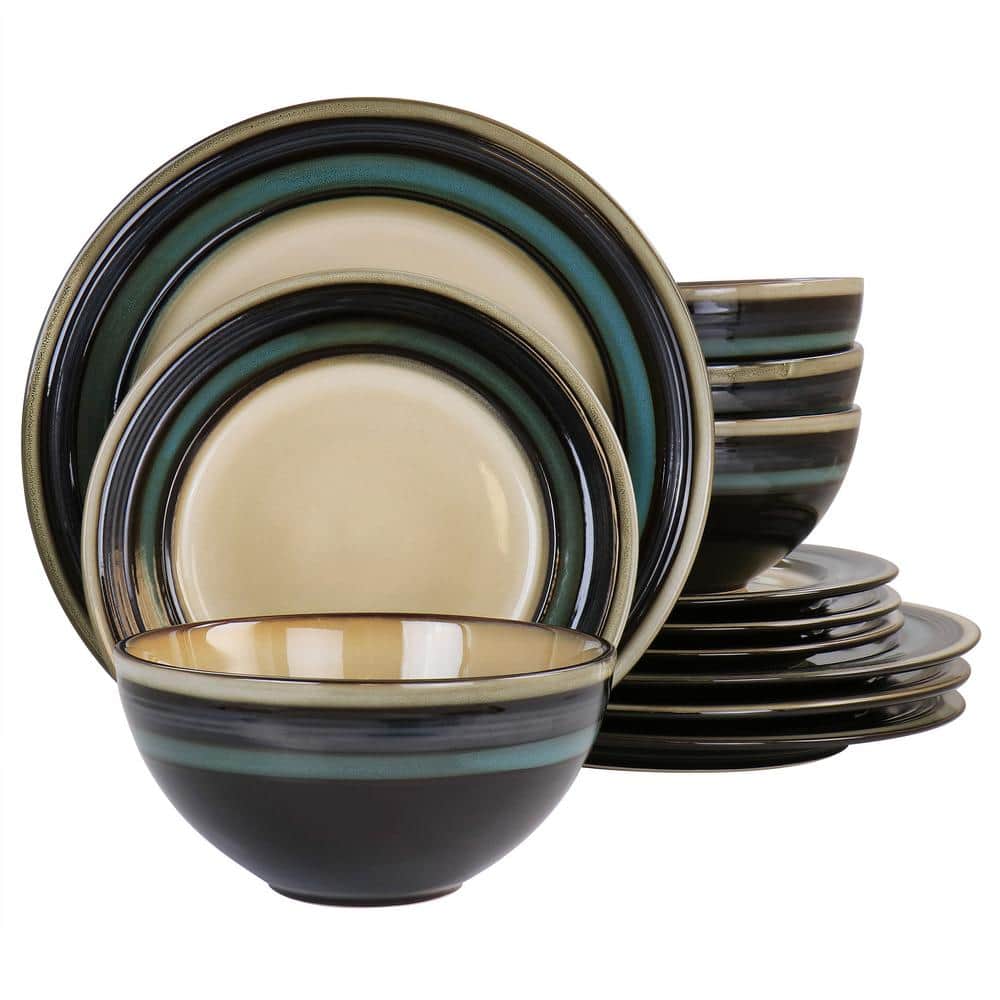 GIBSON ELITE Everston 12 Piece Stoneware Dinnerware Set in Teal