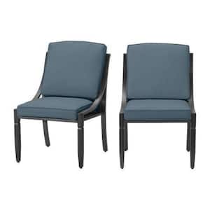 Harmony Hill Black Steel Outdoor Patio Armless Dining Chairs with Sunbrella Denim Blue Cushions (2-Pack)