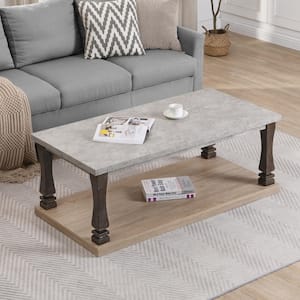 48 in. L Mid-Century Light Grey Rectangle MDF Coffee Table Accent Cocktail End Table with 2-Tier Storage Shelf