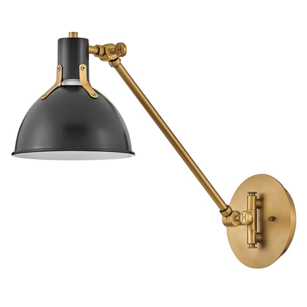 Satin Black and Lacquered Brass Swing Arm Wall Sconce