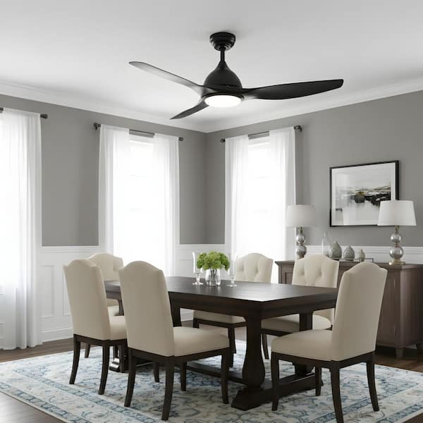 52 in. LED Indoor Black Ceiling Fan with Light Kit, DC Reversible Motor