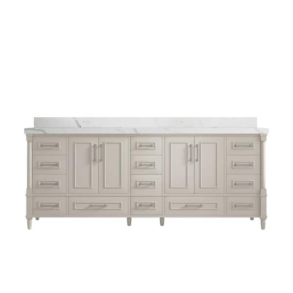 Willow Collections Hudson 84 in. W x 22 in. D x 36 in. H Double Sink Bath Vanity in Fine Grain with 2 in. Calacatta Laza Quartz Top