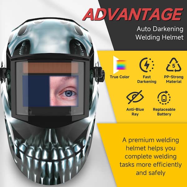 4-Sensor True Color Solar Auto Darkening Welding Helmet, Variable Shade DIN 5-13, for TIG/MIG/MMA Welding, Cutting