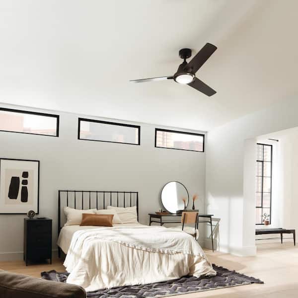 Bezel 52 in. Indoor Satin Natural Bronze Downrod Mount Ceiling Fan with Integrated LED with Remote Control