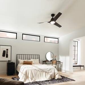 Bezel 52 in. Integrated LED Indoor Satin Natural Bronze Down Rod Mount Ceiling Fan with Light and Remote