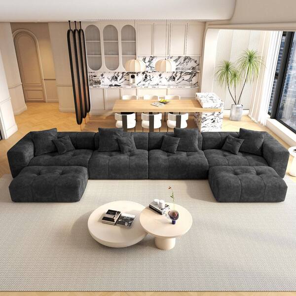183.5 in. Square Arm 5-Piece Linen Modern Oversized L Shaped 