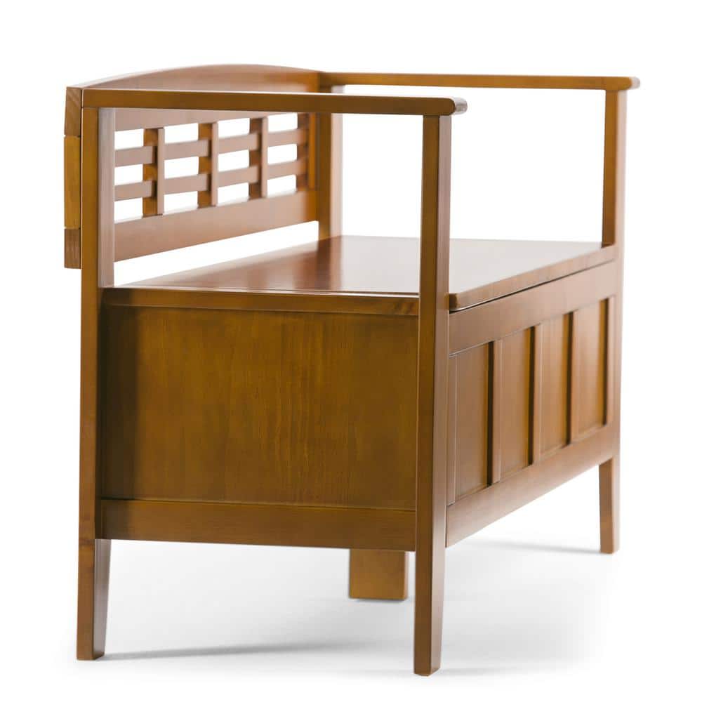 Avalon Light Brown Solid Pine Wood Entryway Storage Bench with Backrest