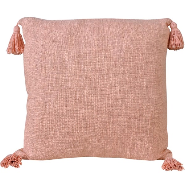 LR Home Unique Light Pink 20 in. x 20 in. Neutral Solid Cotton Indoor Throw Pillow with Tassels