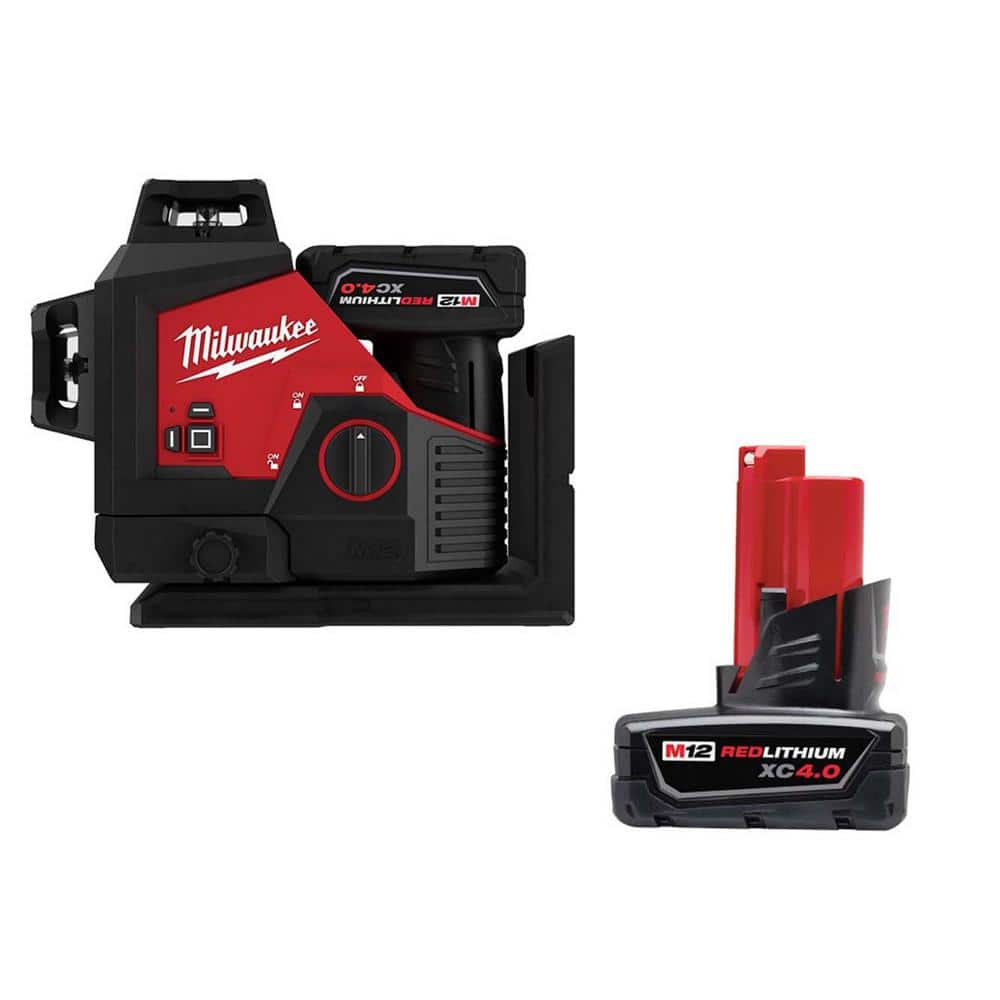 Milwaukee M12 12-Volt Lithium-Ion Cordless 250 ft. Green 3-Plane Laser  Level Kit with One 4.0 Ah Battery with M12 XC4.0 Battery 3632-21-48-11-2440  The Home Depot