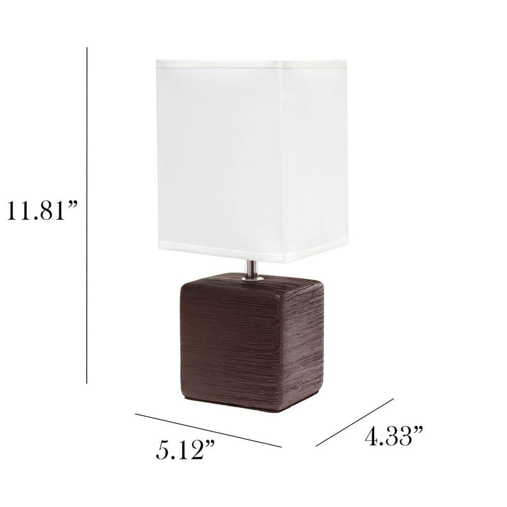 Petite Brown Faux Stone Table Lamp with White Fabric Shade