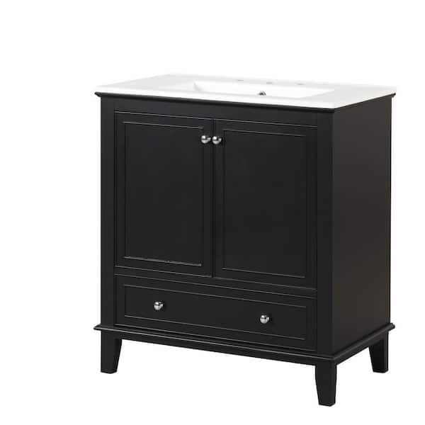 Dimakai 30 in. W x 18.3 in. D x 34 in. H Single Sink Bath Vanity in Black Bathroom Cabinet with ...