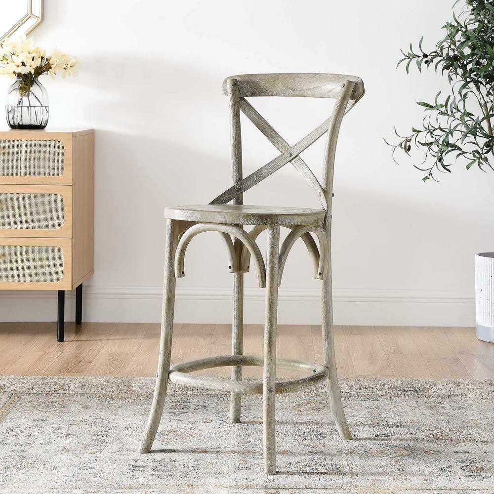 Farmhouse Charm Modern Gray Elm Wood Counter Stool