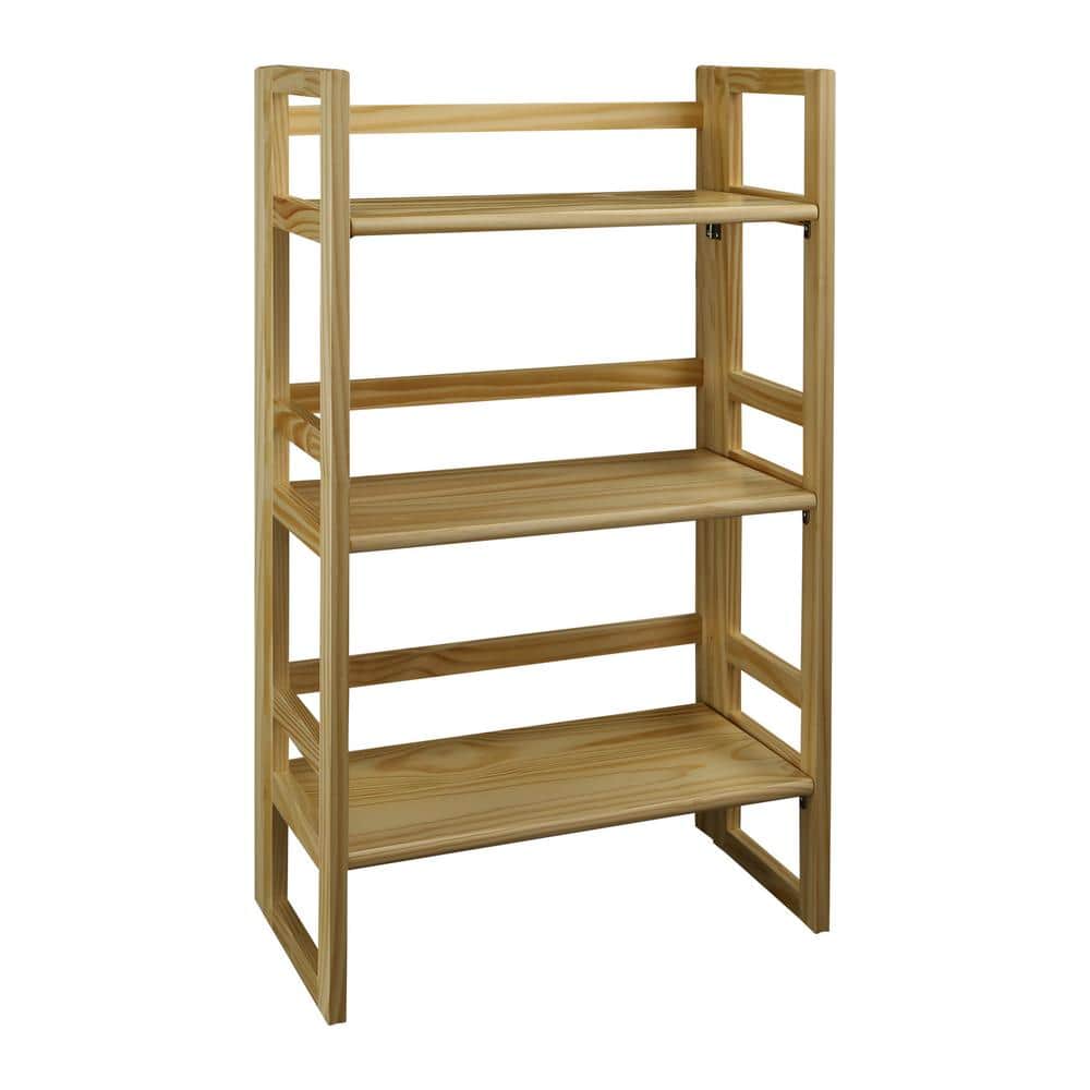Casual Home 37 in. Natural Wood 3-shelf Etagere Bookcase with Open Back ...