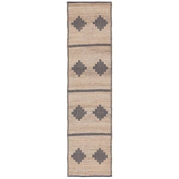 Natural Fiber Beige/Gray 2 ft. x 9 ft. Diamond Striped Runner Rug