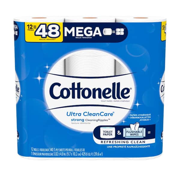 Cottonelle Ultra Clean Care White Toilet Tissue Paper (340-Sheets Per Roll 12 Rolls Per-Pack) (8-Pack)