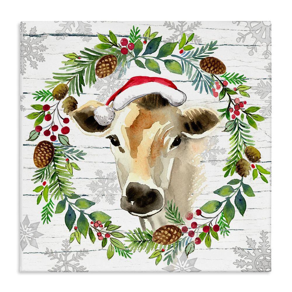 Winter Farmhouse Cow Wreath by Elena Vladykina 1-Piece Unframed Graphic Animal Art Print 17 in. x 17 in. price history on PriceWatchPro