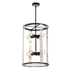 8-Light Black and Brushed Nickel Modern Foyer Chandelier with Verre Strie Glass