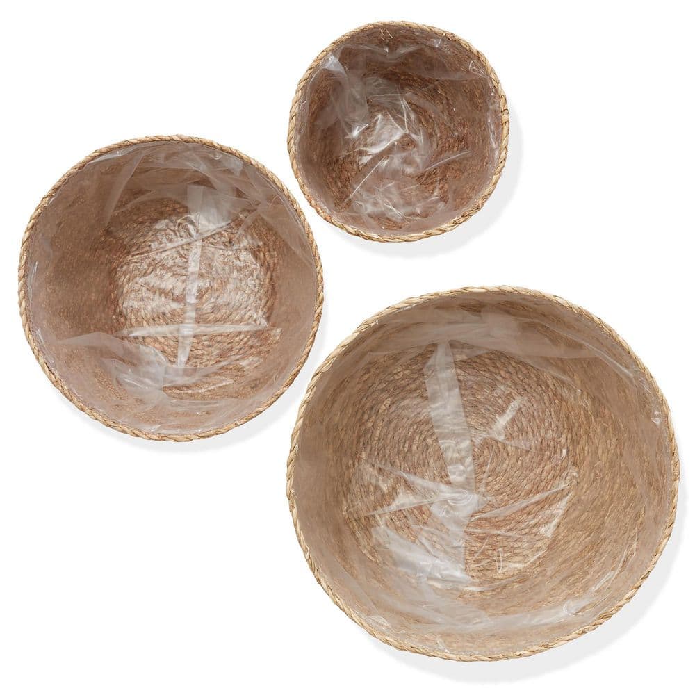 Natural Handwoven Seagrass Round Planter Baskets with Liners