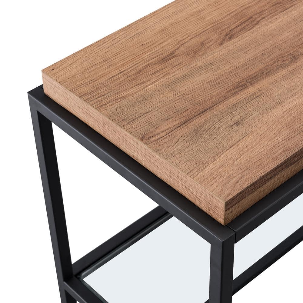 Hector Blackened Bronze and Rustic Oak Console Table with Glass Shelf