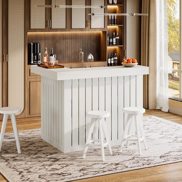 BYBLIGHT Kearsten 43.31 in. H White L-Shaped Bar Table, 4-Tier