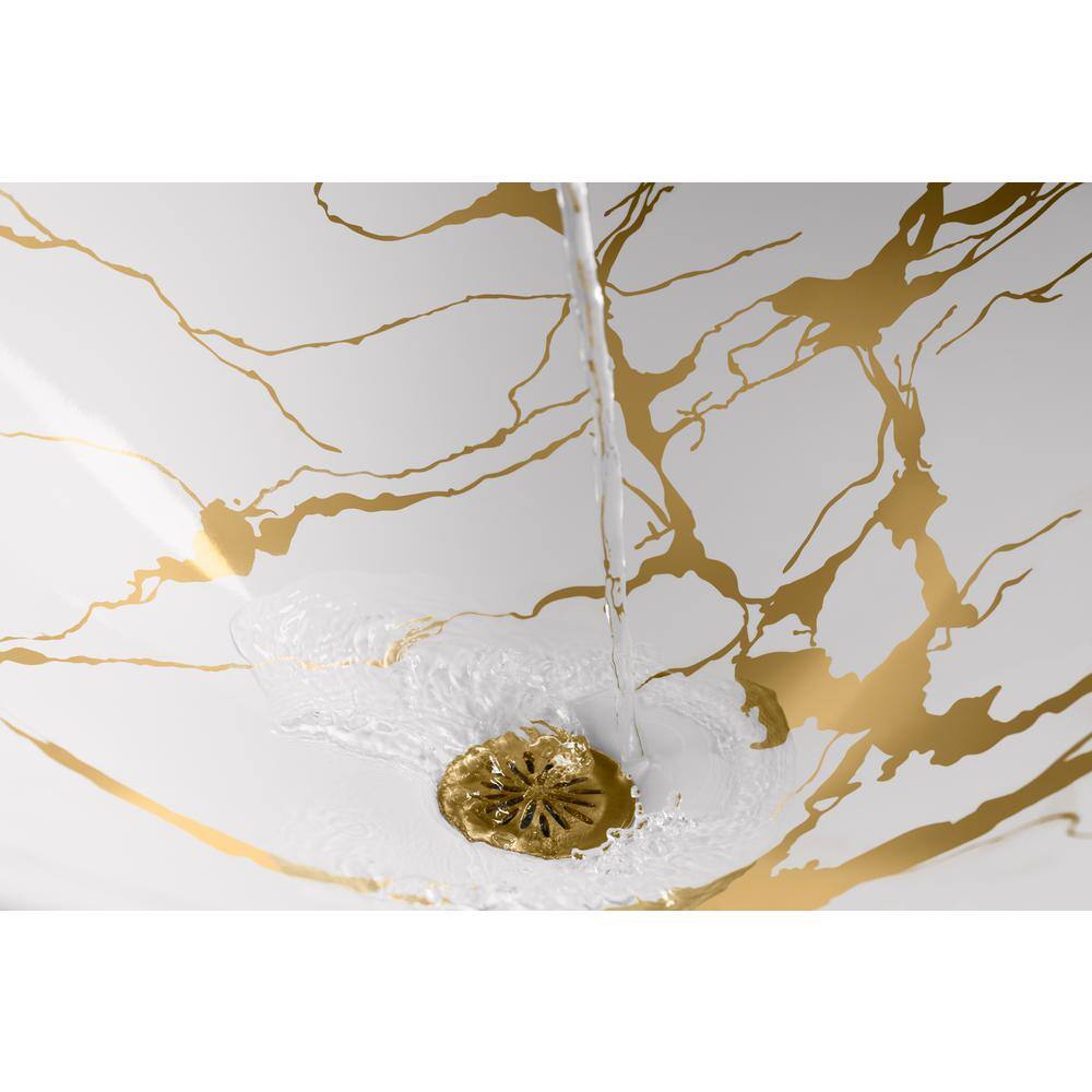 Aureus White and Gold Ceramic Semi-Recessed Vessel Sink