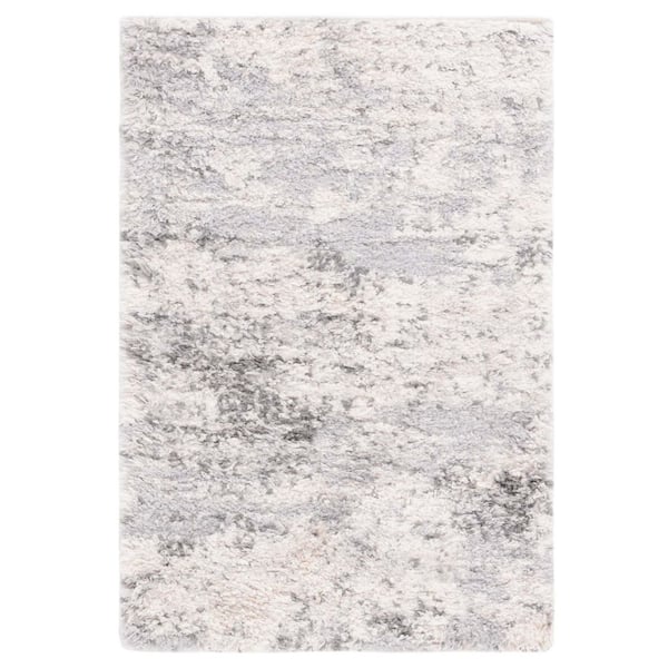 Berber Shag 2 ft. x 3 ft. Ivory/Gray Distressed Abstract Area Rug